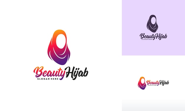 Vector de diseños de logotipos de Beauty Hijab, plantilla de logotipos de Muslimah Fashion