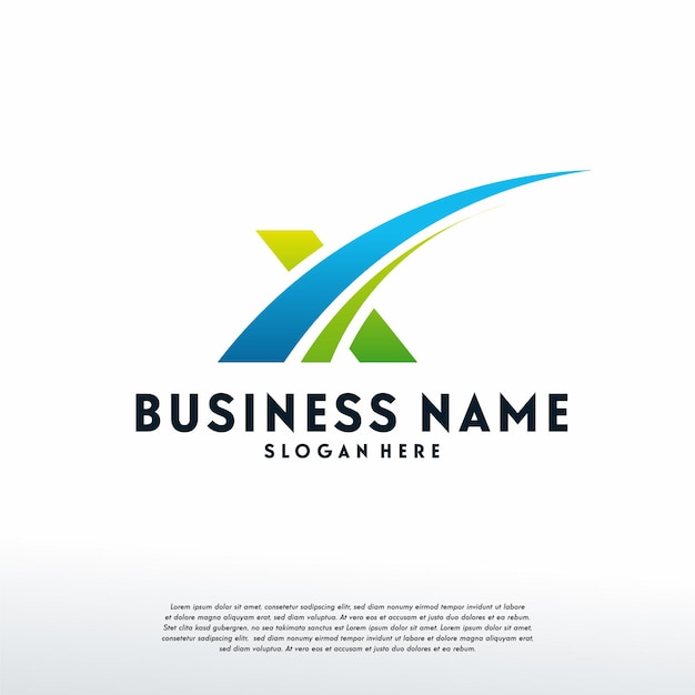 Vector de diseños de plantilla de logotipo Swoosh inicial X moderno, diseños de logotipo de transporte