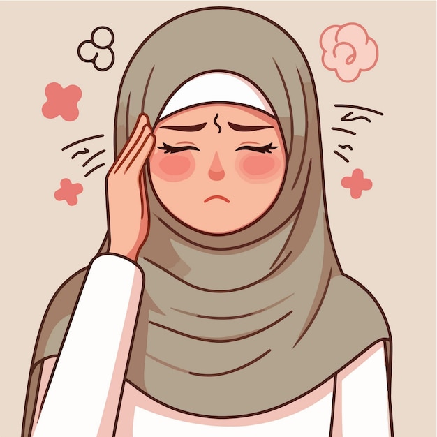 Vector dolor de cabeza mareo problema concepto mujer ilustración de dibujos animados