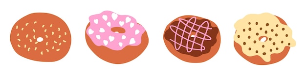 Vector de donuts en estilo plano de dibujos animados