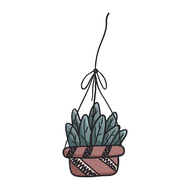 Vector doodle casa cactus en una maceta o jardinera