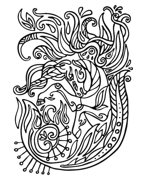 Vector doodle contorno unicornio