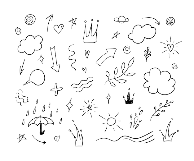 Vector doodle dibujado a mano dibujos abstractos ilustración líneas negras aisladas sobre fondo blanco