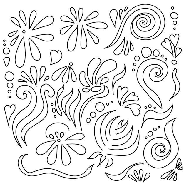 Vector vector doodle elementos florales y rizos