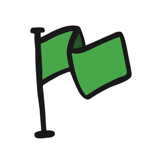Vector doodle icono de bandera verde en estilo dibujado a mano