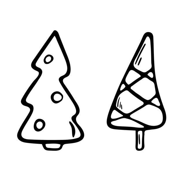 Vector doodle ilustración aislada de árboles de Navidad decorados