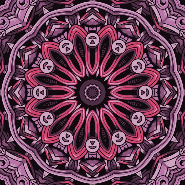 Vector de doodle de mandala de arte boho étnico de patrones sin fisuras