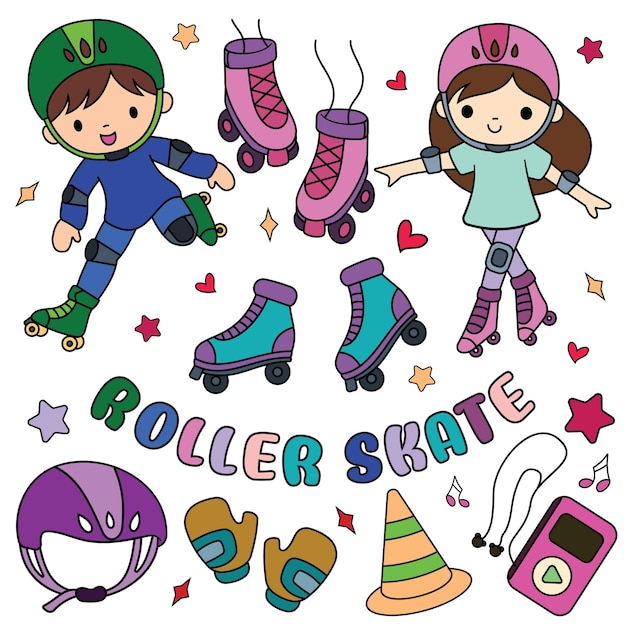 Vector de Doodle con patines de colores