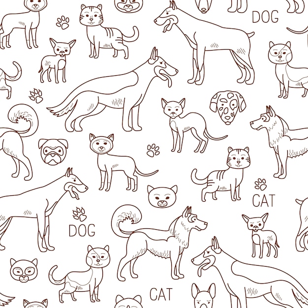 Vector doodle patrón de mascotas