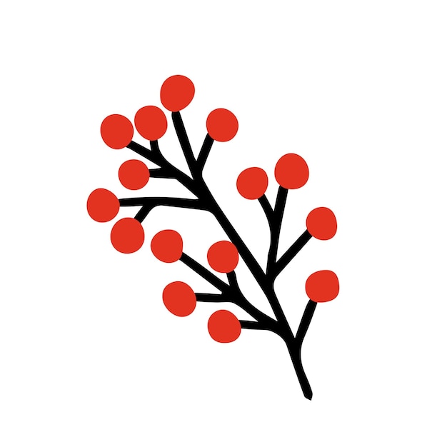 Vector doodle planta del norte con bayas rojas Planta de invierno de Navidad dibujada a mano con bayas