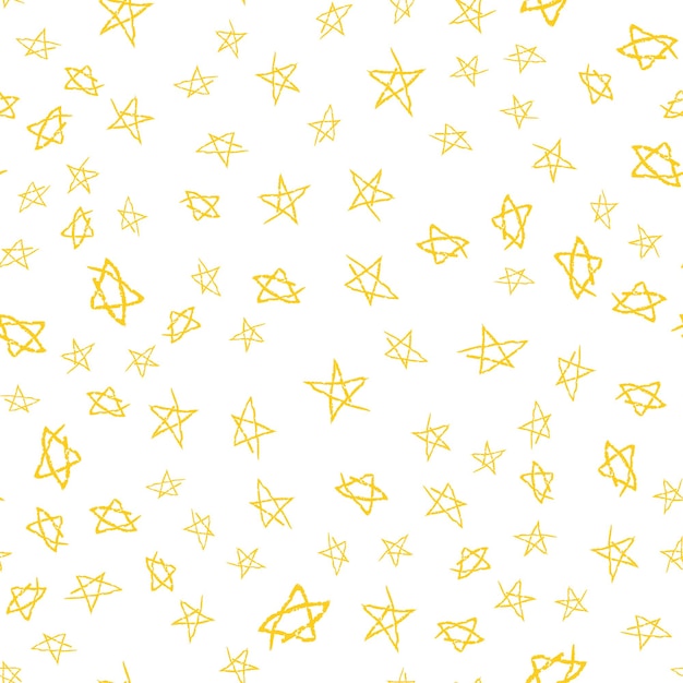 Vector doodle Star Patrón sin costuras Fondo de estrellas de crayón amarillo Dibujado a mano Perfecto para envolver papel tela imprimir decoración del hogar telón de fondo