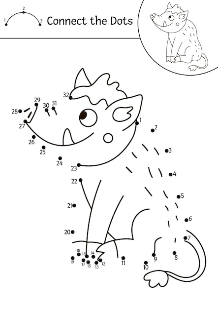 Vector dottodot y actividad de color con lindo jabalí Forest conecta el juego de puntos para niños con animales Página para colorear de Woodland para niños Hoja de trabajo imprimible con el tema de la naturalezaxA