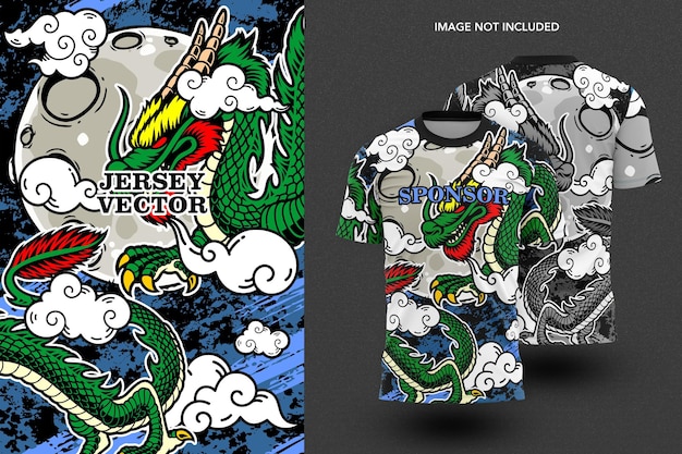 Vector dragón chino sobre las nubes diseño de jersey