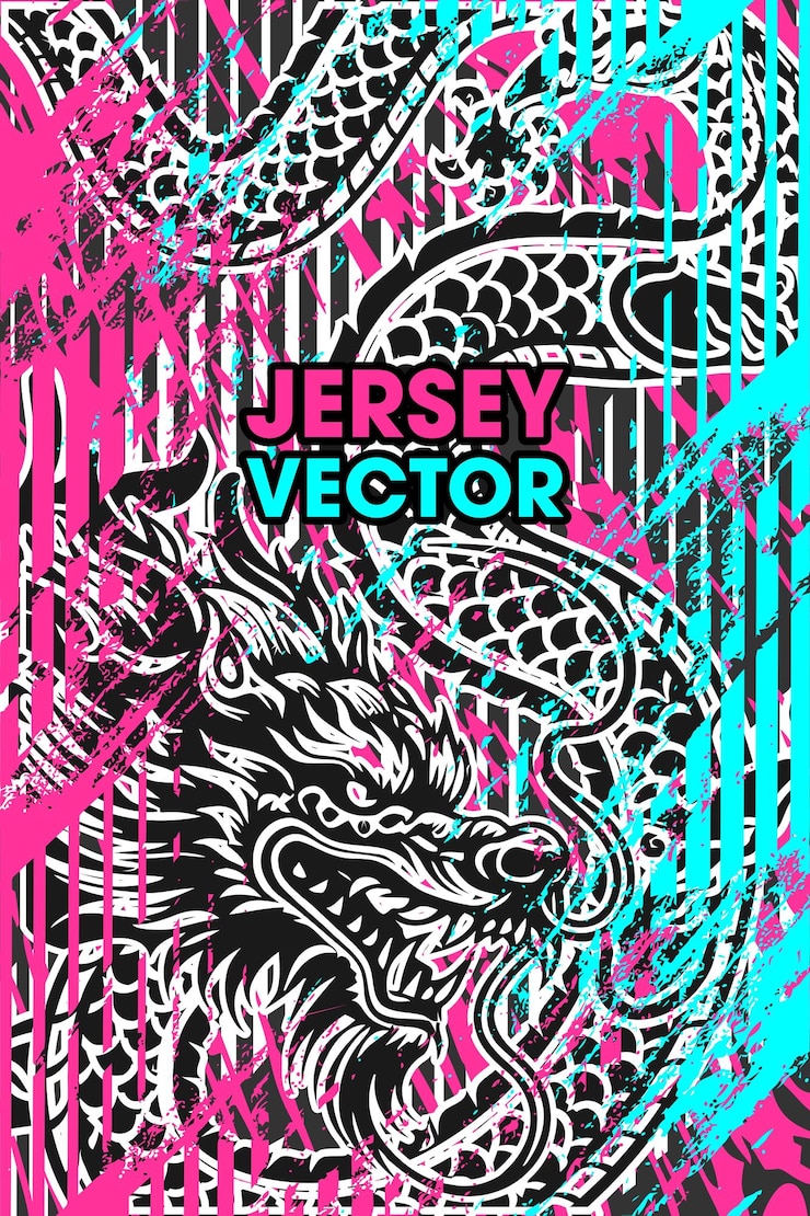 Vector vector dragon y el grunge en el fondo de jersey