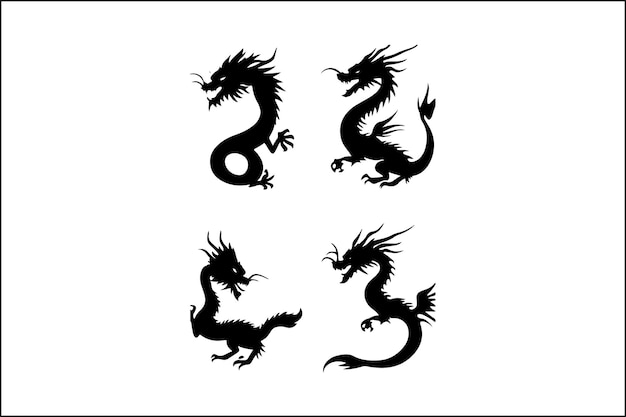 Vector de dragón silueta de dragón dragón de fantasía criatura mítica icono de dragón respiración de fuego
