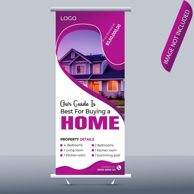 Vector dream home real estate roll up banner y señalización standee plantilla de diseño de banner