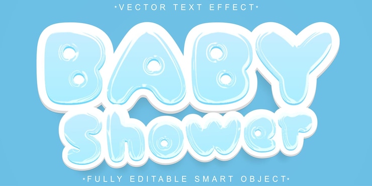 Vector vector de ducha de bebé suave y lindo objeto inteligente totalmente editable efecto de texto