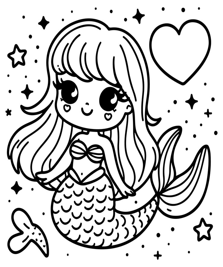 Vector dulce sirena página de colorear para niños