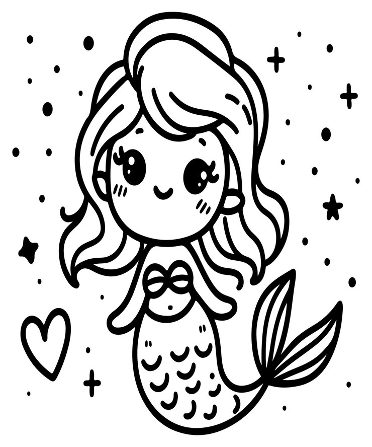 Vector dulce sirena página de colorear para niños
