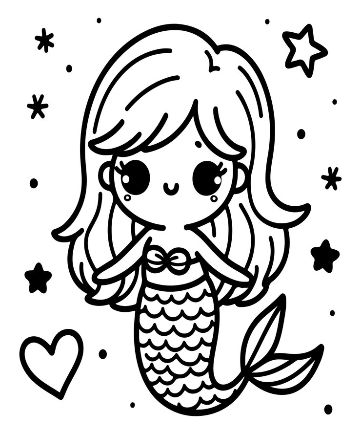 Vector dulce sirena página de colorear para niños