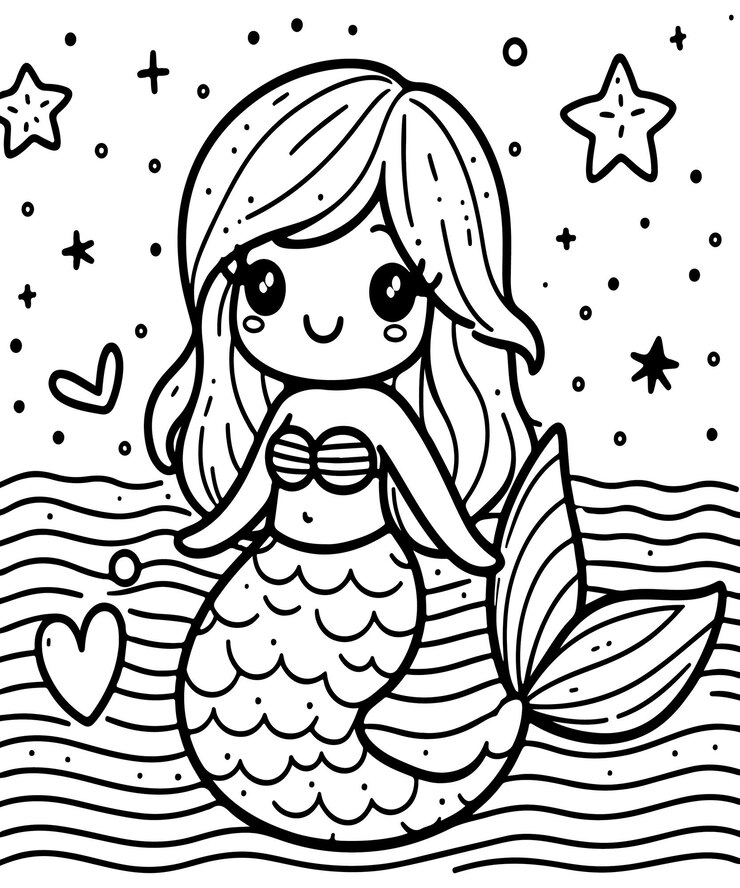 Vector dulce sirena página de colorear para niños