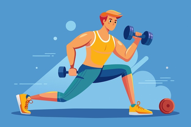 Vector Dumbbell Lunge inverso con curva de bíceps Ejercicio Clipart