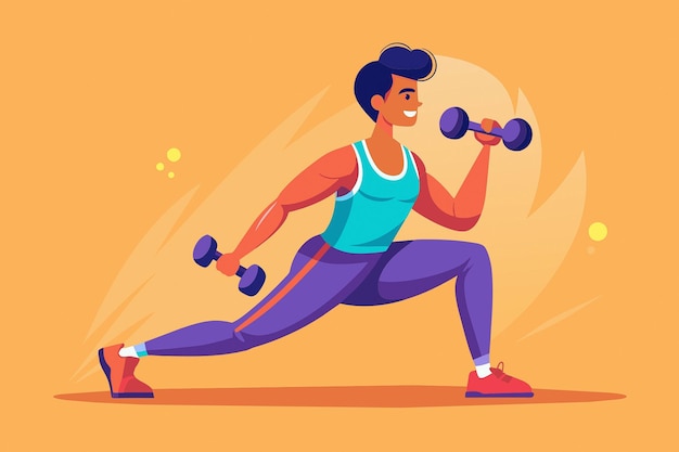 Vector Dumbbell Lunge inverso con curva de bíceps Ejercicio Clipart