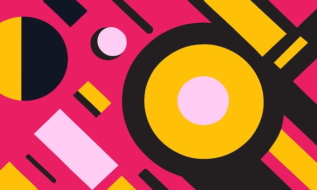 Vector e ilustración de fondo abstracto de círculo de color negro, rosa, amarillo y blanco