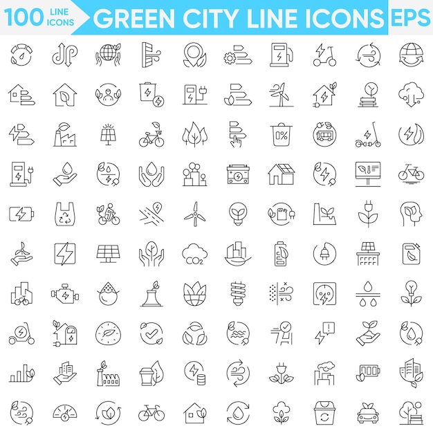 Vector e ilustrador de iconos de líneas verdes de la ciudad