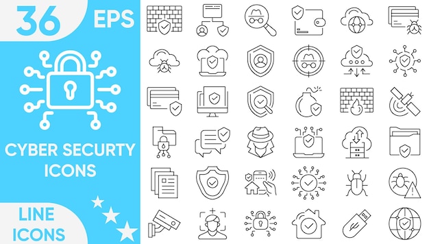 Vector e ilustrador de iconos de seguridad cibernética