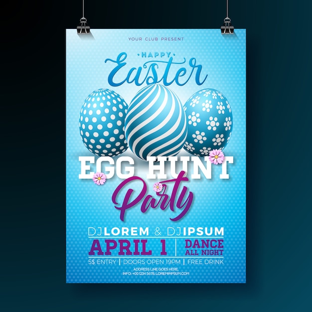 Vector easter party flyer ilustración con huevos pintados