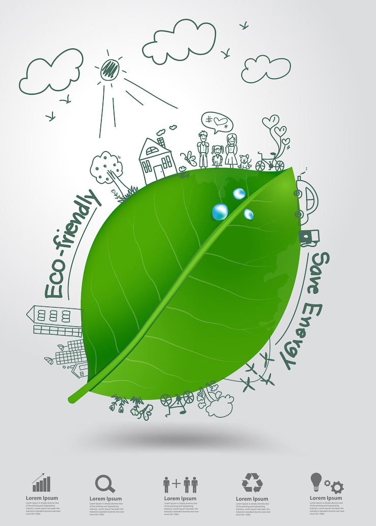 Vector vector ecología concepto dibujo en hoja verde