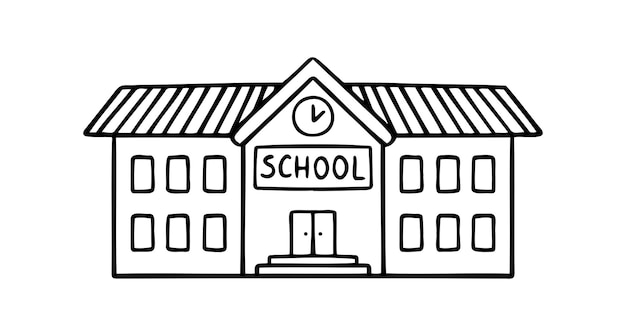 Vector de edificio de la escuela para colorear libro doodle icono dibujado a mano dibujo de esquema símbolo de línea de clipart del edificio de la Escuela