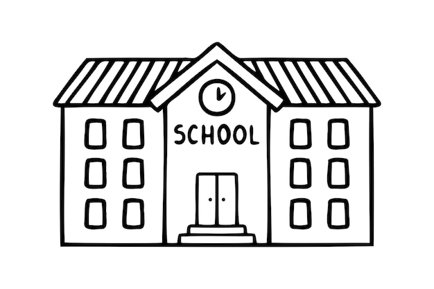 Vector de edificio de la escuela para colorear libro garabateo de icono dibujado a mano dibujo de contorno de línea de edificio escolar