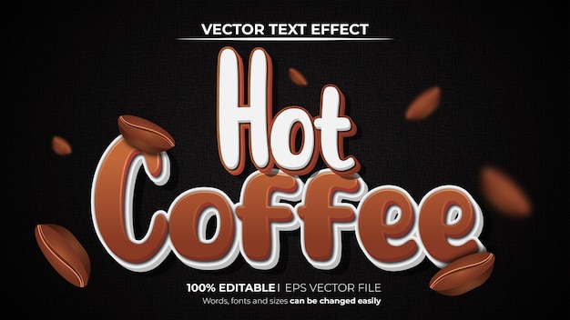 Vector Editable 3D colorido café caliente efecto de texto en el fondo abstracto