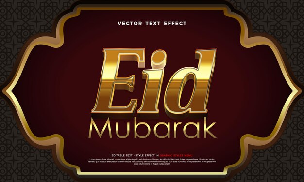 Vector editable 3D dorado Eid Mubarak efecto de texto de lujo