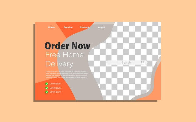 Vector editable pedido ahora entrega a domicilio gratuita diseño de plantilla de página de inicio de página de inicio de comida rápida