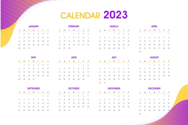 Vector editable de plantilla de calendario 2023