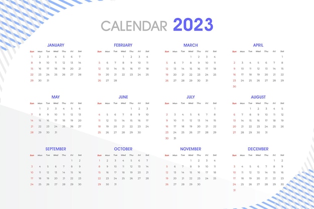 Vector editable de plantilla de calendario 2023