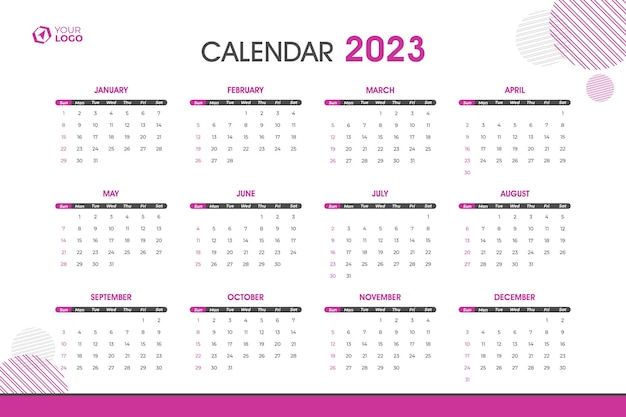 Vector editable de plantilla de calendario 2023