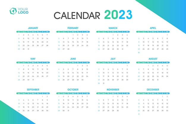 Vector editable de plantilla de calendario 2023