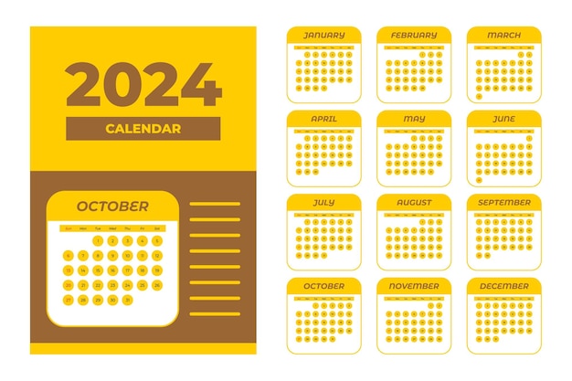 Vector editable de plantilla de calendario 2024