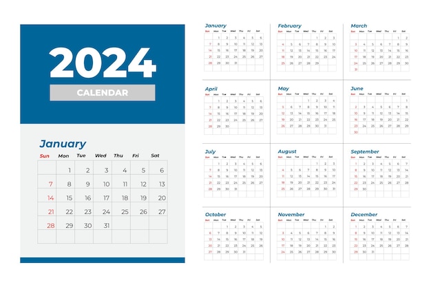 Vector editable de plantilla de calendario 2024