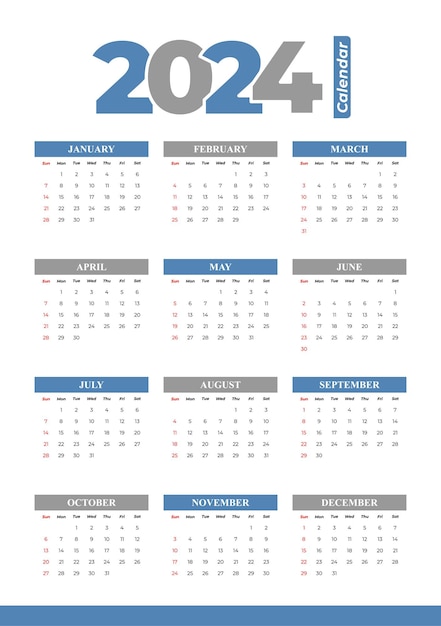 Vector editable de plantilla de calendario 2024