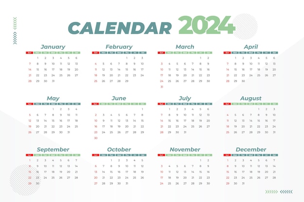 Vector editable de plantilla de calendario 2024