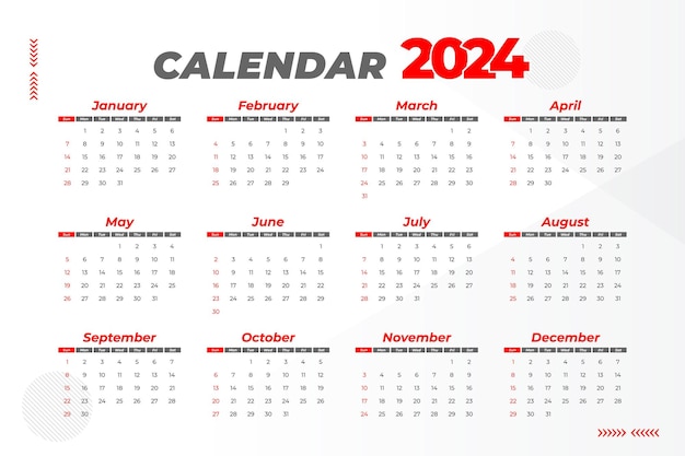 Vector editable de plantilla de calendario 2024