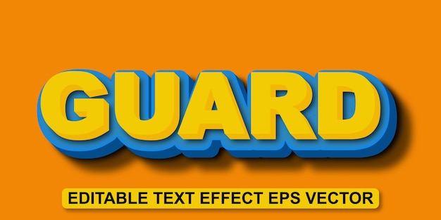 Vector de efecto de texto 3D editable de color amarillo de guardia
