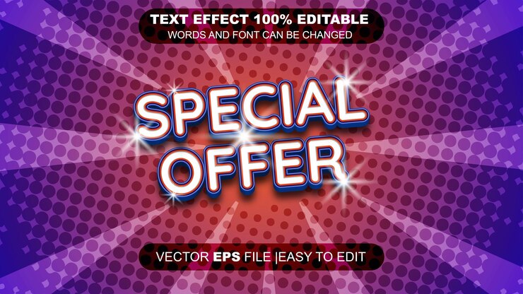 Vector vector de efecto de texto 3d editable de oferta especial