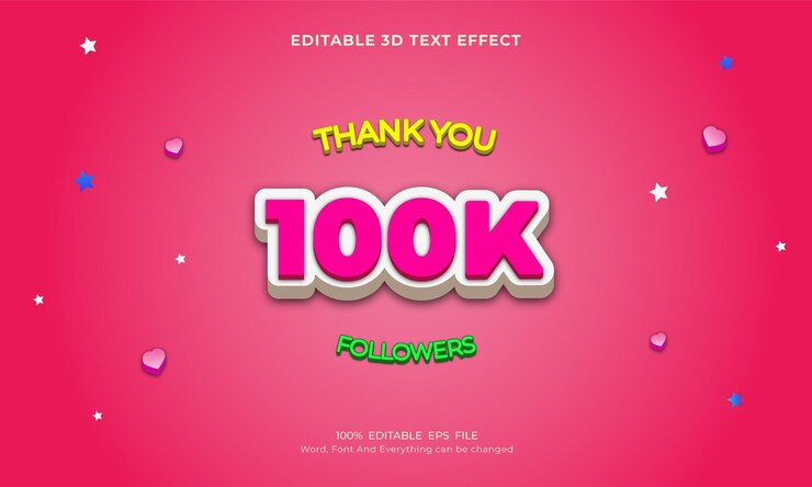Vector vector de efecto de texto editable 3d de 100k seguidores vector premium