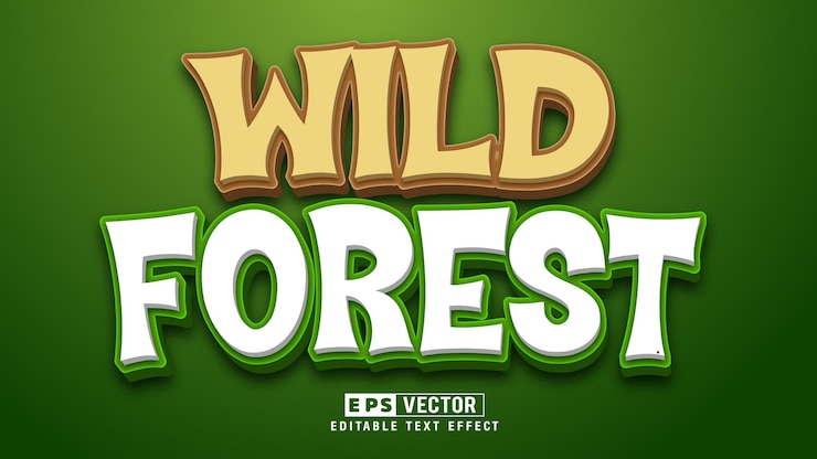 Vector vector de efecto de texto editable 3d de bosque salvaje con fondo